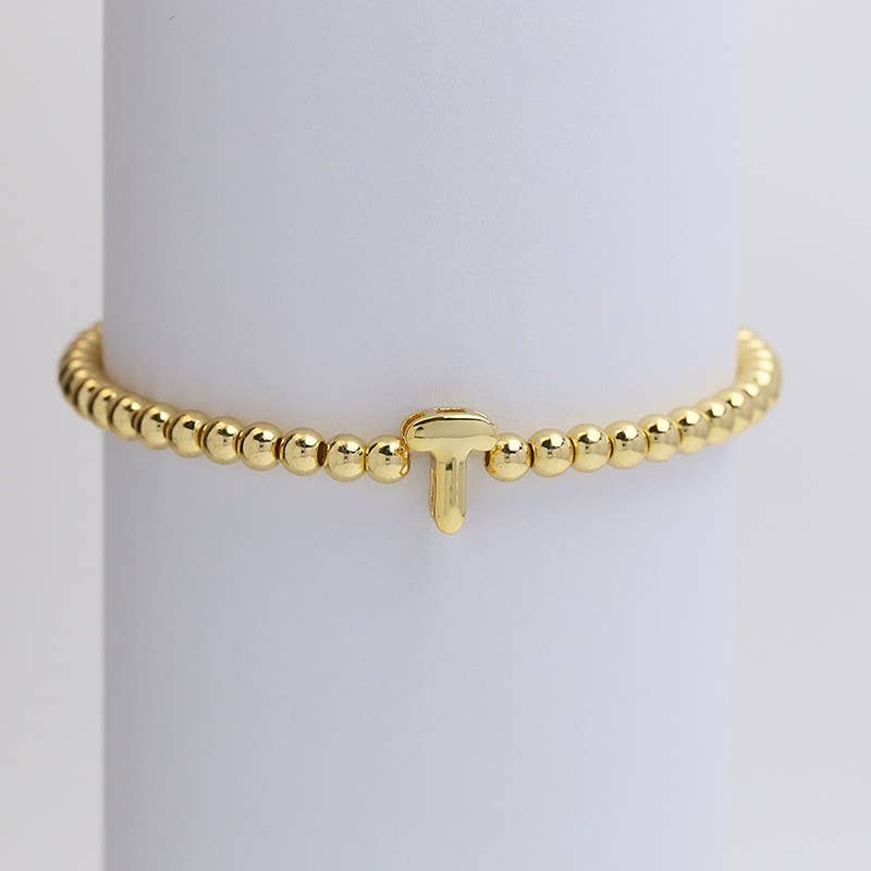 INITIAL MONOGRAM BUBBLE STRETCH BEAD BRACELET