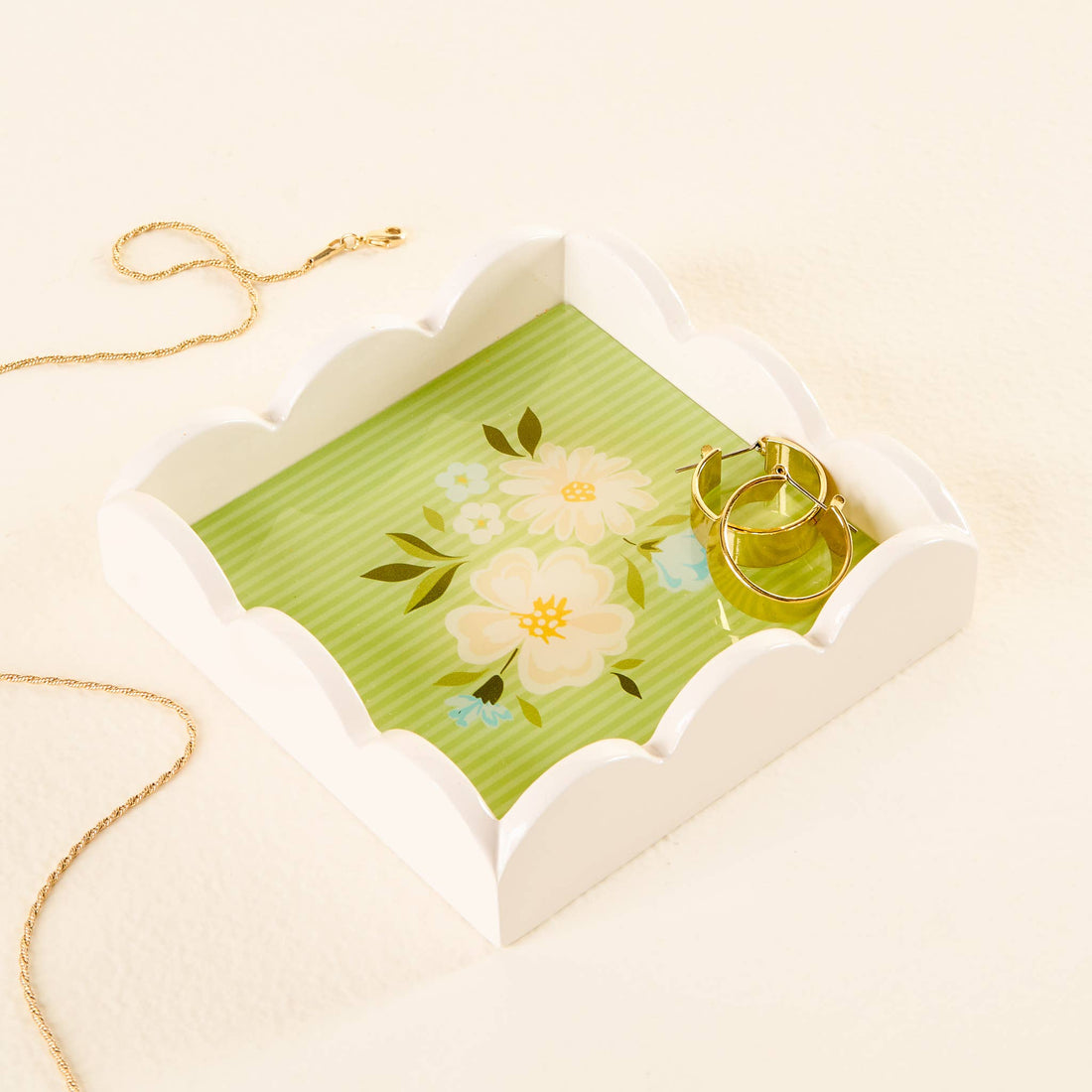 Scallop Trinket Tray: Dainty Floral Green