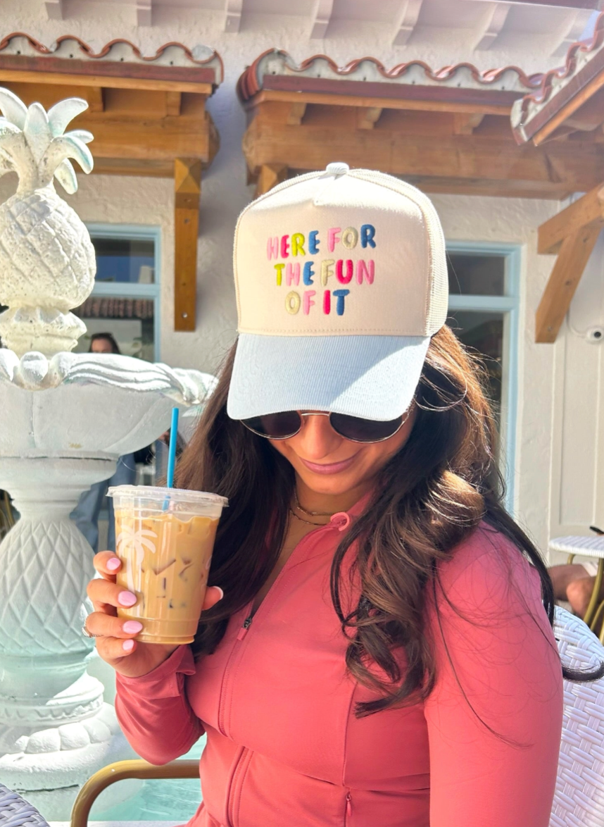 Here for the Fun of it - Baby Blue Corduroy Trucker Hat