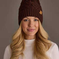 Dk. Brown Cable Knit Pom Hat