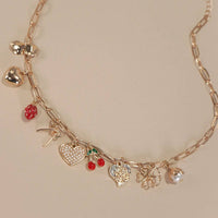 MULTI CHARM BOW CHERRY HEART NECKLACE