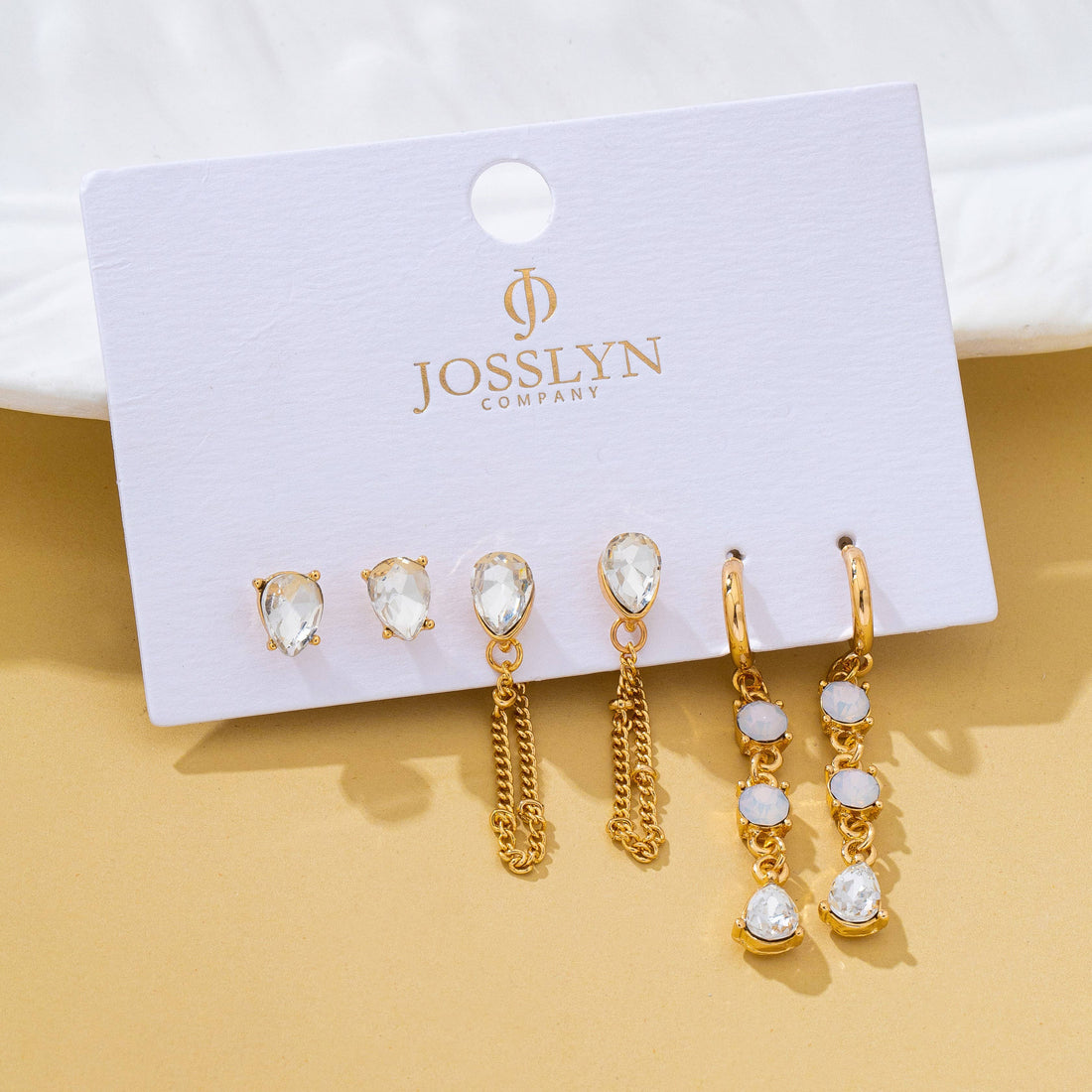 Crystal Stud & Linear Opal Drop Trio Earring Set