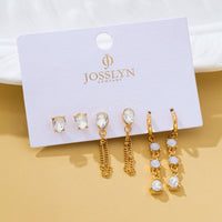 Crystal Stud & Linear Opal Drop Trio Earring Set