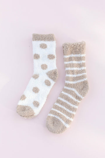Fuzzy Socks: Tan Stripe
